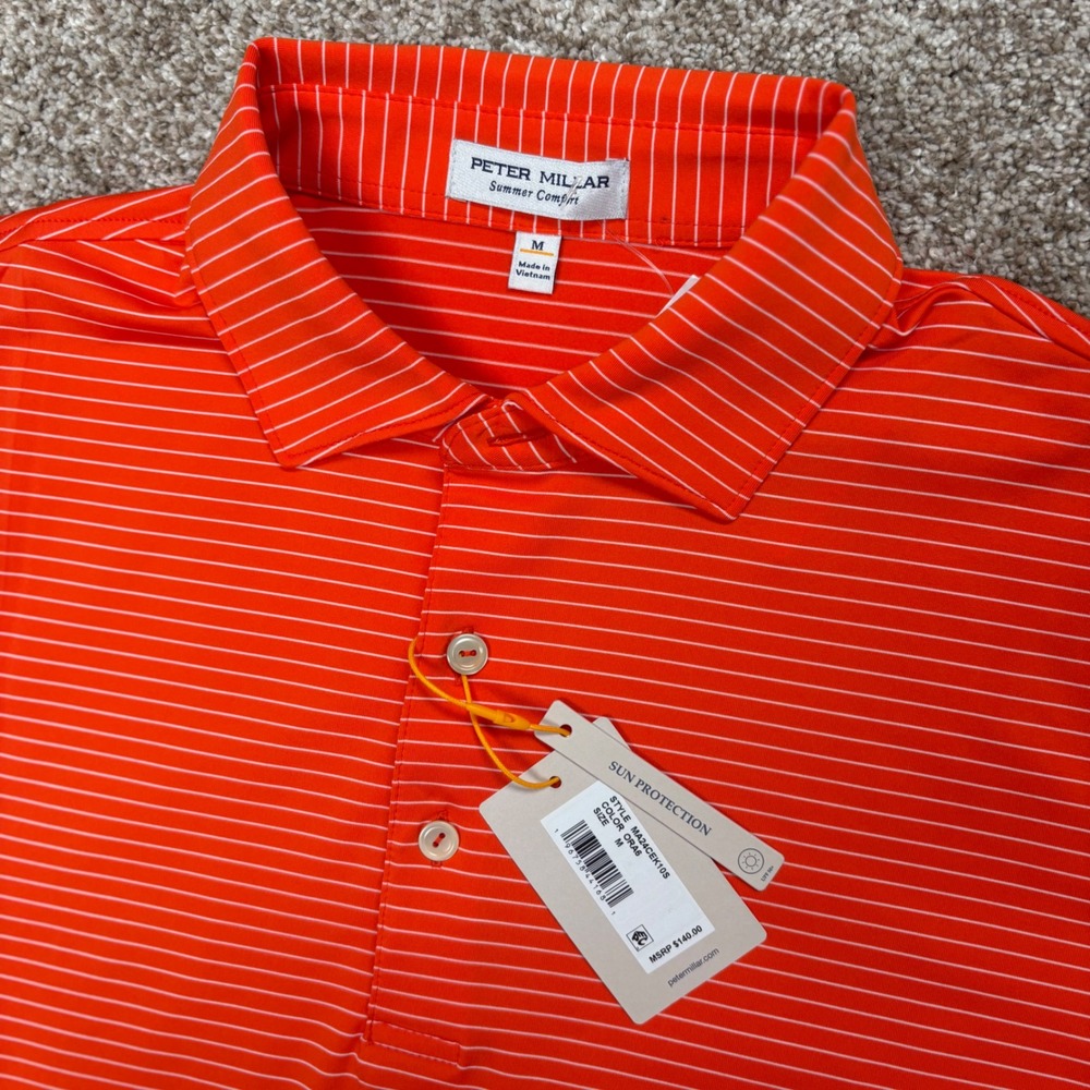 NEW Peter Millar Summer Comfort Hemlock Performance Jersey Polo Orange Medium